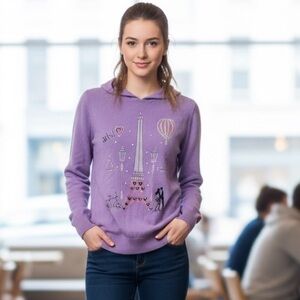 S Christina Purple cashmere Paris Graphic bling Sweater Y2K